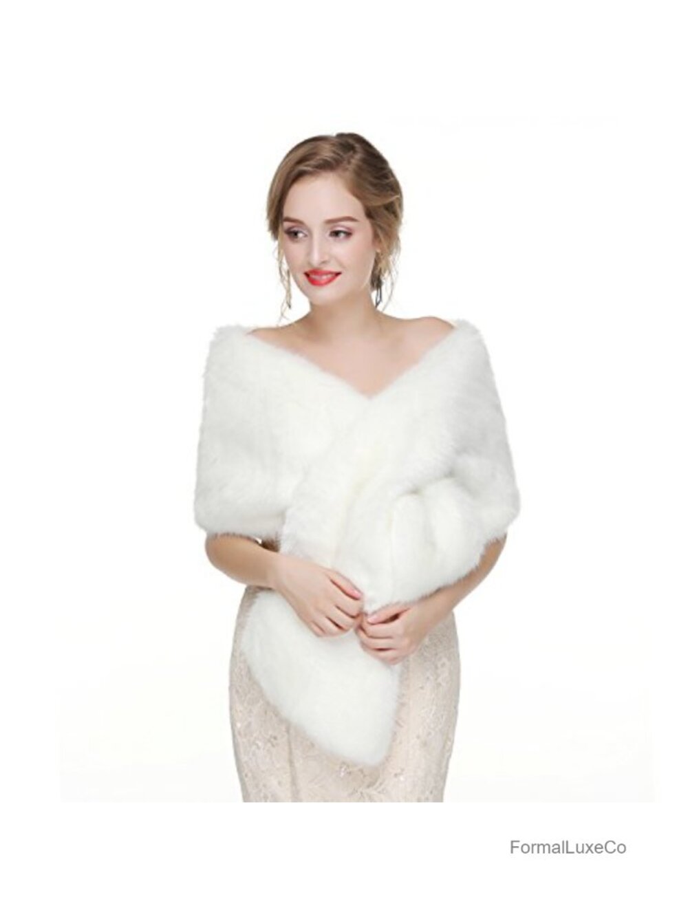 Women's Faux Fur Shawl Wrap Cape Bridal Wedding Blue Artificial Wool